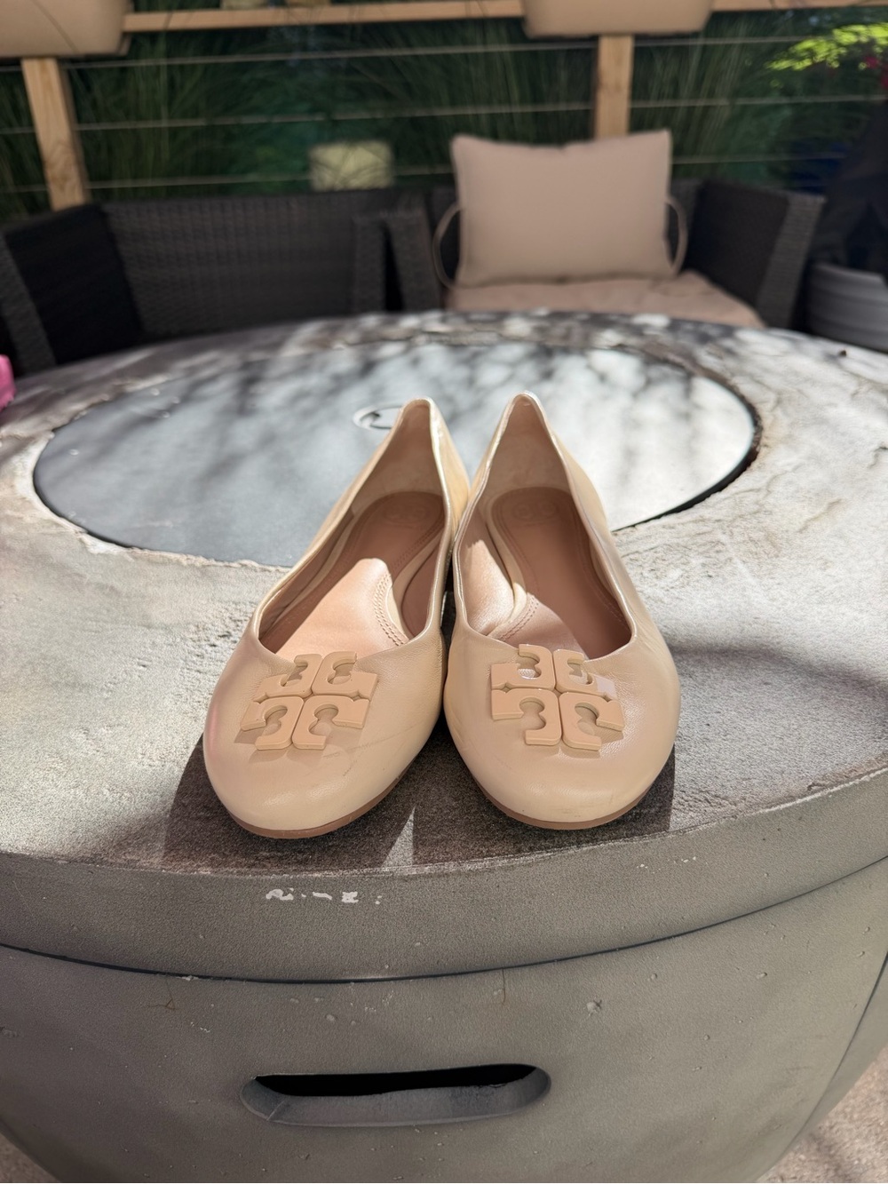 Tory Burch Beige Logo Ballet Flats - Picture 2 of 5